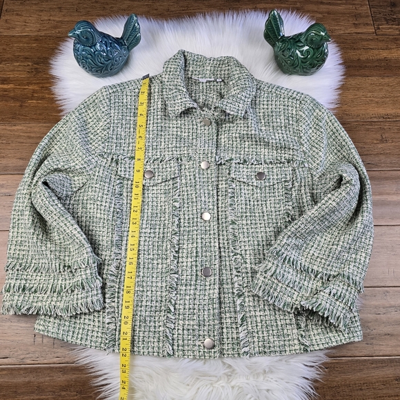 Chico's Green Metallic Fringe Tweed Jacket  Size 3 (16) - Picture 11 of 16